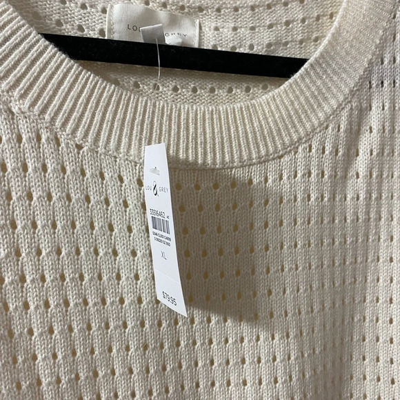 NWT L&G Striped Pointelle Drawstring Sweater - Picture 5 of 8